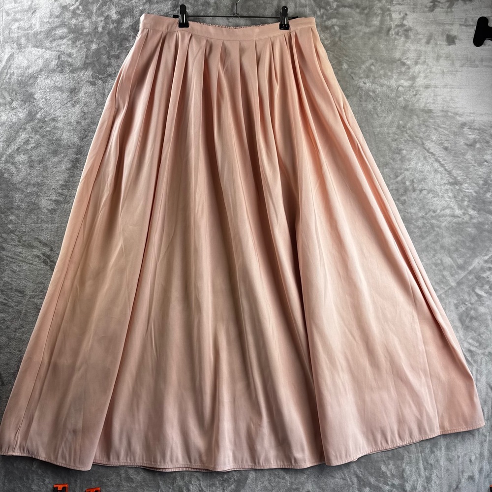 A New Day Maxi Skirt Womens Large Pink Pleated Elastic Waist Pockets (1893)